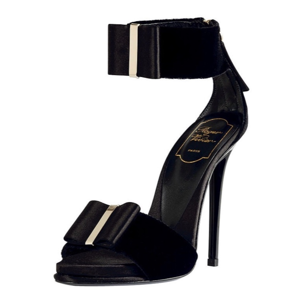Roger Vivier Le Smoking Bow Silk Satin Tuxedo Ankle Strap Platform Sandal Heels